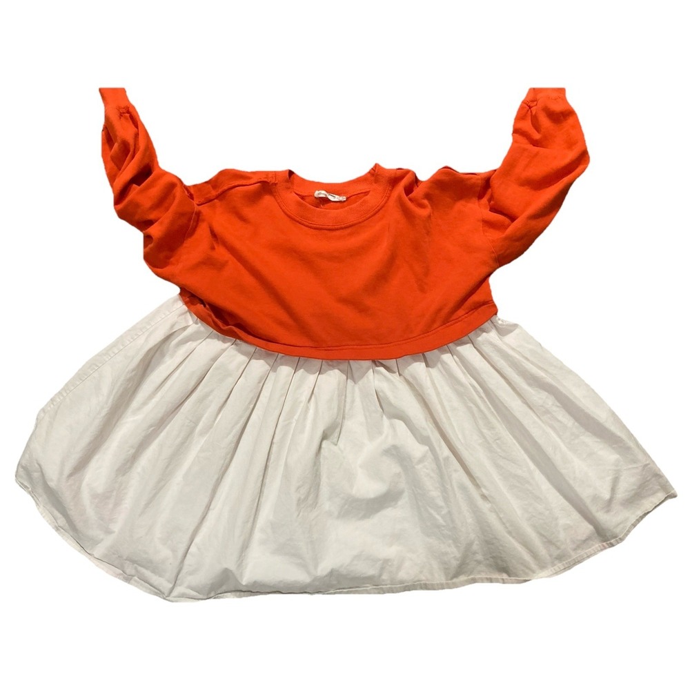 Women's Orange Sweatshirt Top White Skater Dress Colorblock‎ Casual Size S M